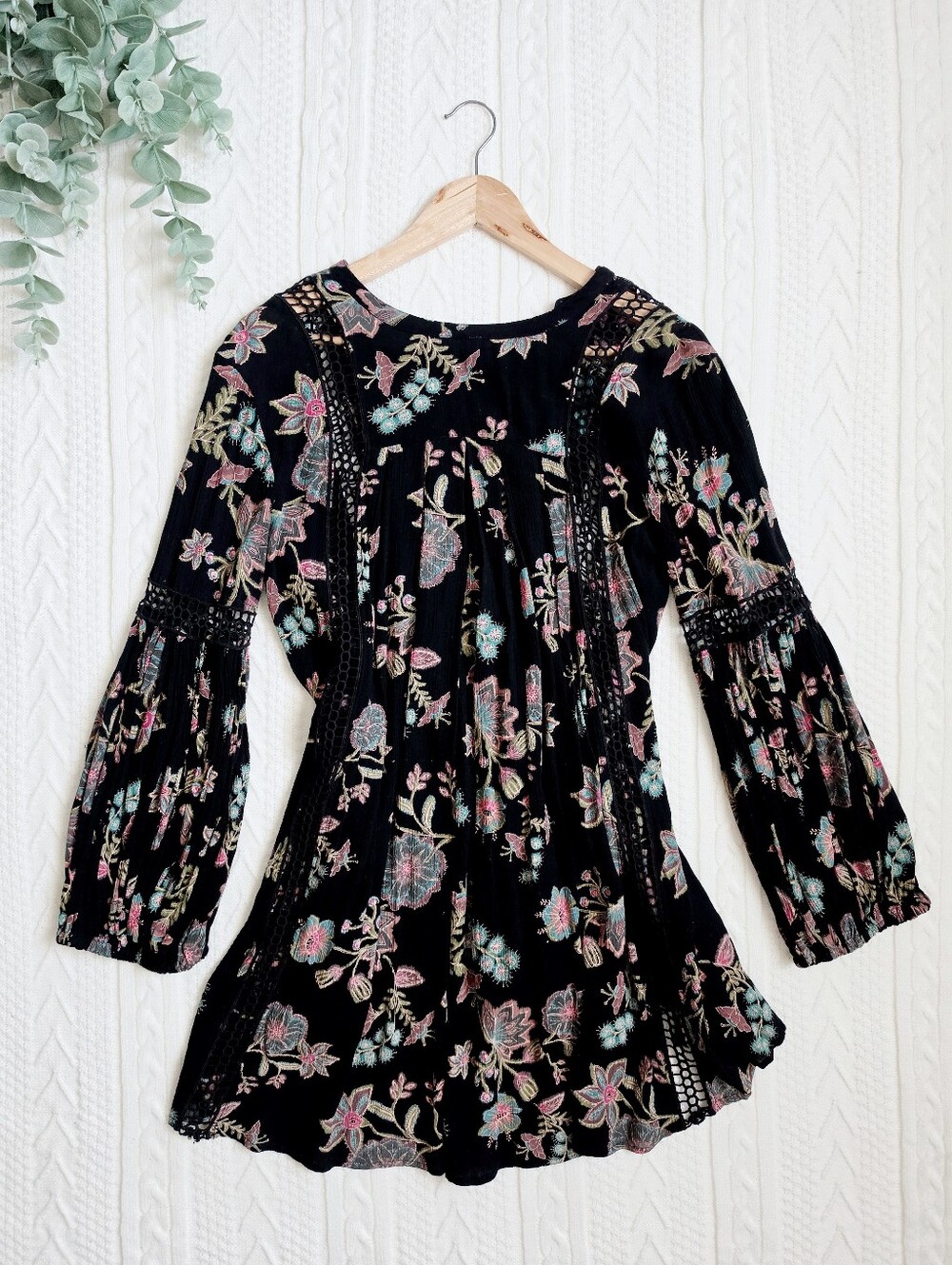 Free People Just The Two Of Us Top Tunic Dress Black Floral Botanical Women XS - Picture 12 of 16